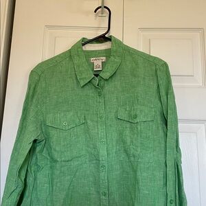 Orvis 100% linen button down shirt green sz 14